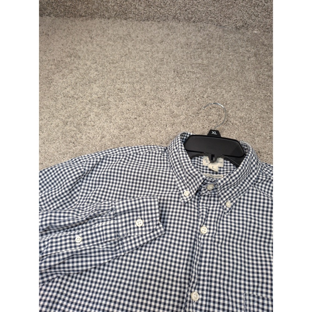 J.Crew Slim Untucked Secret‎ Wash Shirt Mens Large Navy White Gingham Cotton